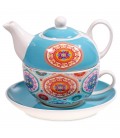 Ensemble Tasse et Théière Mandala bleu