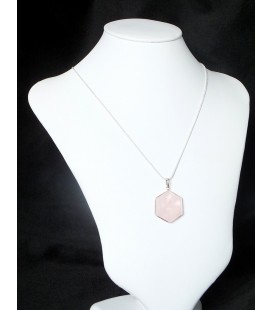 Pendentif 6 cotés cerclé argent quartz rose