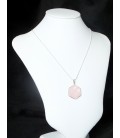 Pendentif 6 cotés cerclé argent quartz rose