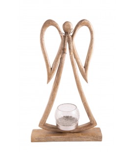 Ange en bois de manguier avec bougie
