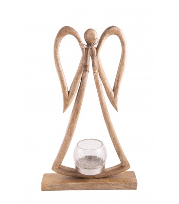 Ange en bois de manguier avec bougie