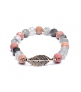 Bracelet en Rhodonite et Quartz gris  8 mm
