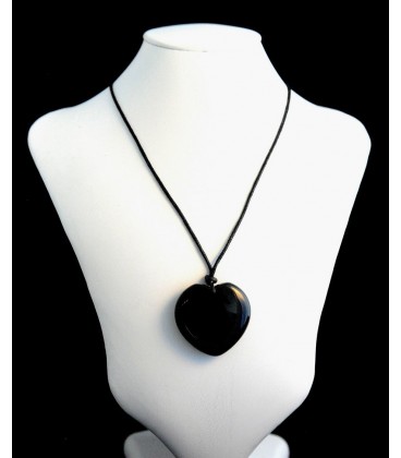 Pendentif cœur en onyx noir avec cordon
