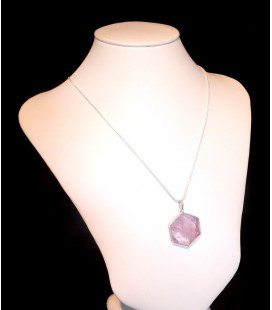 Pendentif 6 côtés cerclé argent améthyste