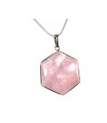 Pendentif 6 cotés cerclé argent quartz rose